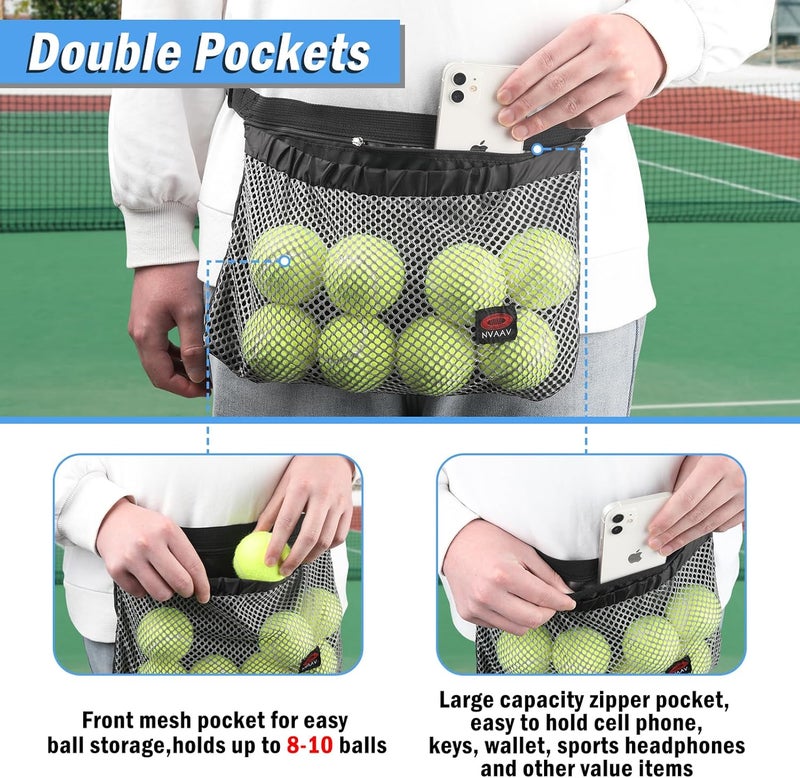 NVAAV Tennis Ball Band Holder, Pickleball Ball Waist Bag with Adjustable Belt, Tennis Waist Storage Pouch, Mesh Waist Hip Ball Bag Pouch Carrier, Holding 8-10 Balls for Tennis, Pickleball, Golf Accessories - Image 3